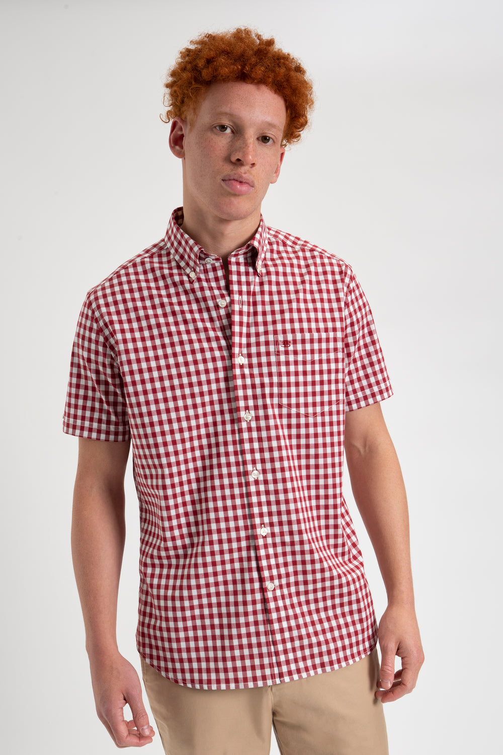 Ben Sherman Short Sleeve House Poplin Gingham Shirts Burgundy | 403985-ELX