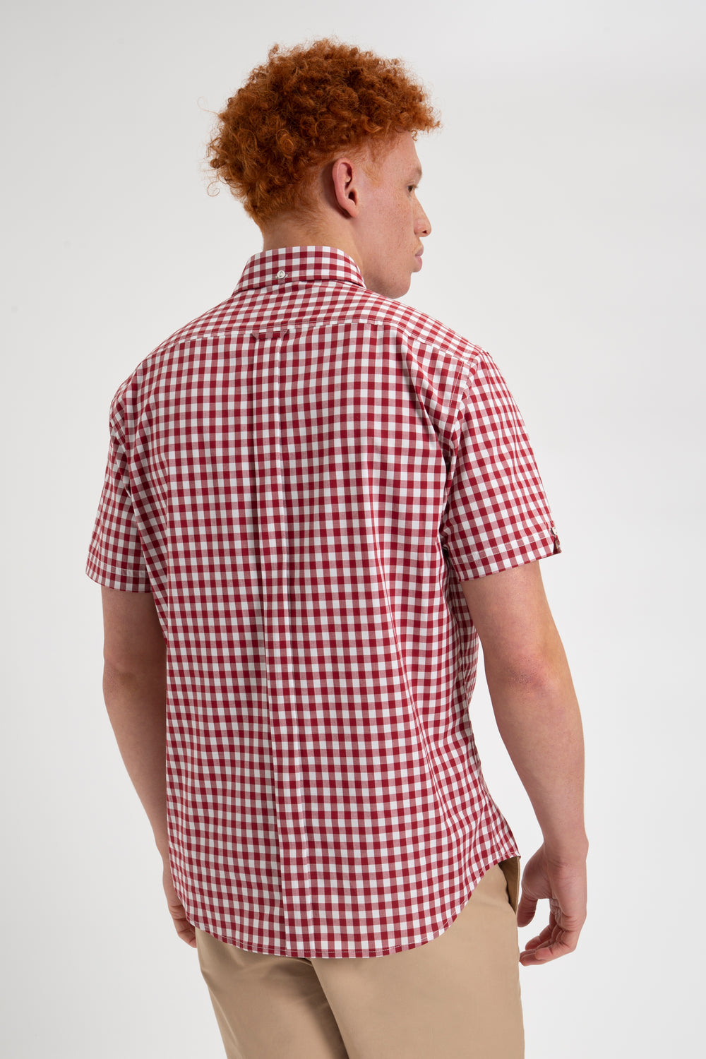 Ben Sherman Short Sleeve House Poplin Gingham Shirts Burgundy | 403985-ELX