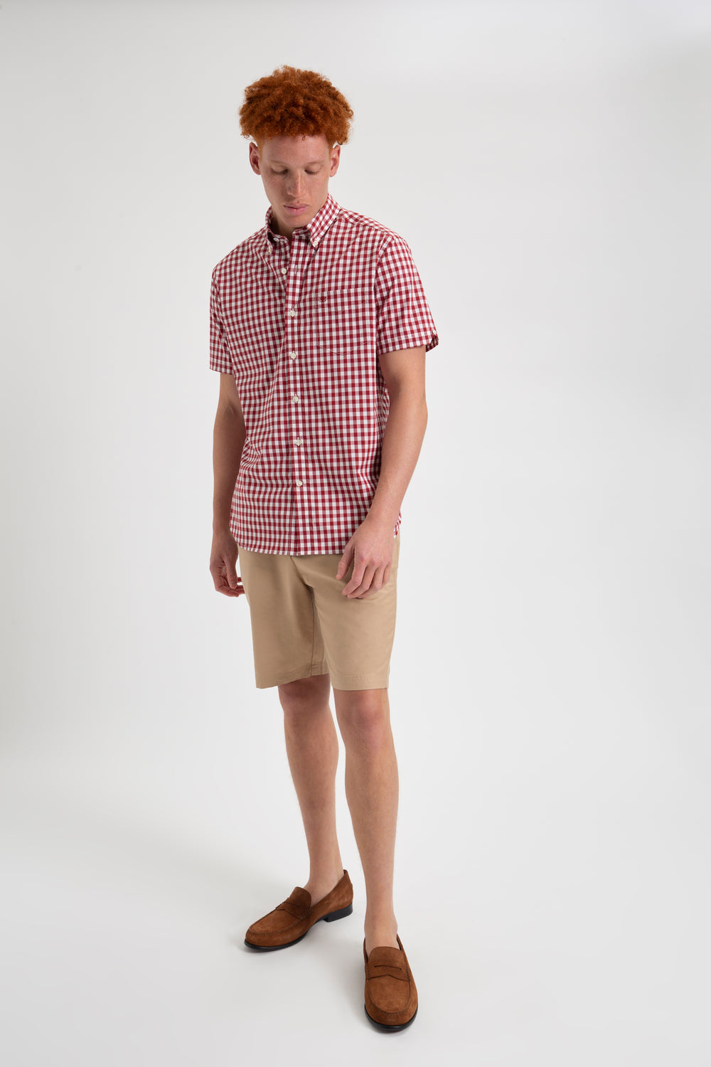 Ben Sherman Short Sleeve House Poplin Gingham Shirts Burgundy | 403985-ELX