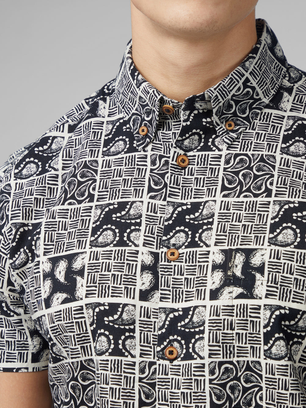 Ben Sherman Signature Checkerboard Paisley Print Shirts Black | 980253-VKN