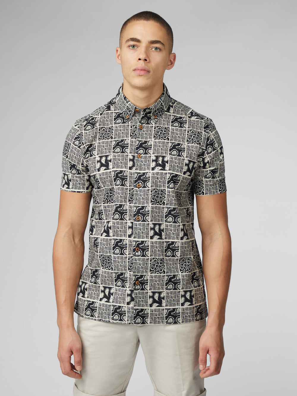 Ben Sherman Signature Checkerboard Paisley Print Shirts Black | 980253-VKN