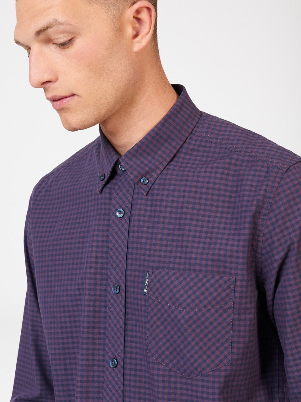 Ben Sherman Signature Gingham Long-Sleeve Shirts Purple | 530684-FCB