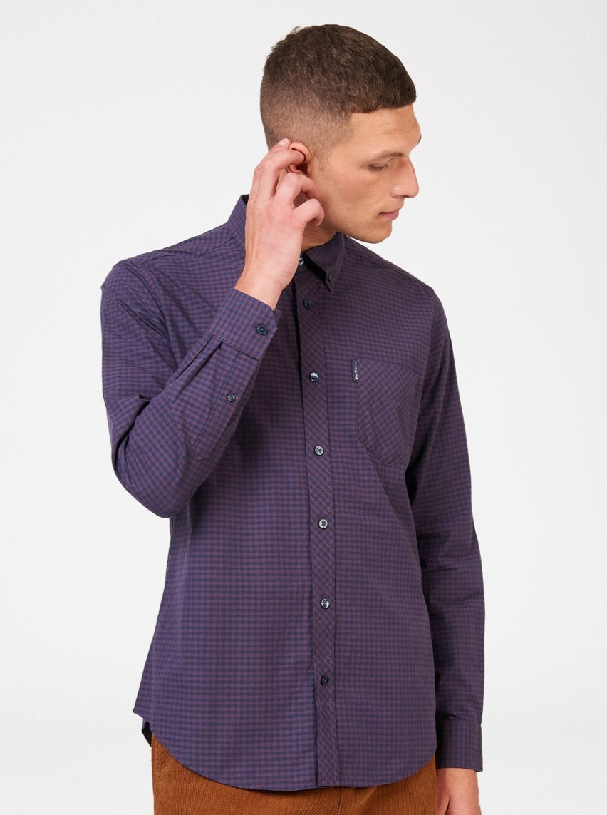 Ben Sherman Signature Gingham Long-Sleeve Shirts Purple | 530684-FCB