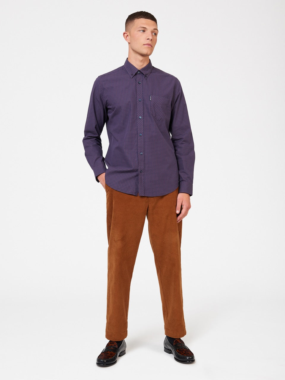 Ben Sherman Signature Gingham Long-Sleeve Shirts Purple | 530684-FCB