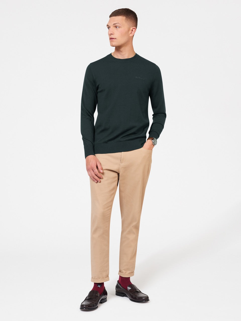 Ben Sherman Signature Merino Crewneck Knitwear Dark Green | 120894-ZDL