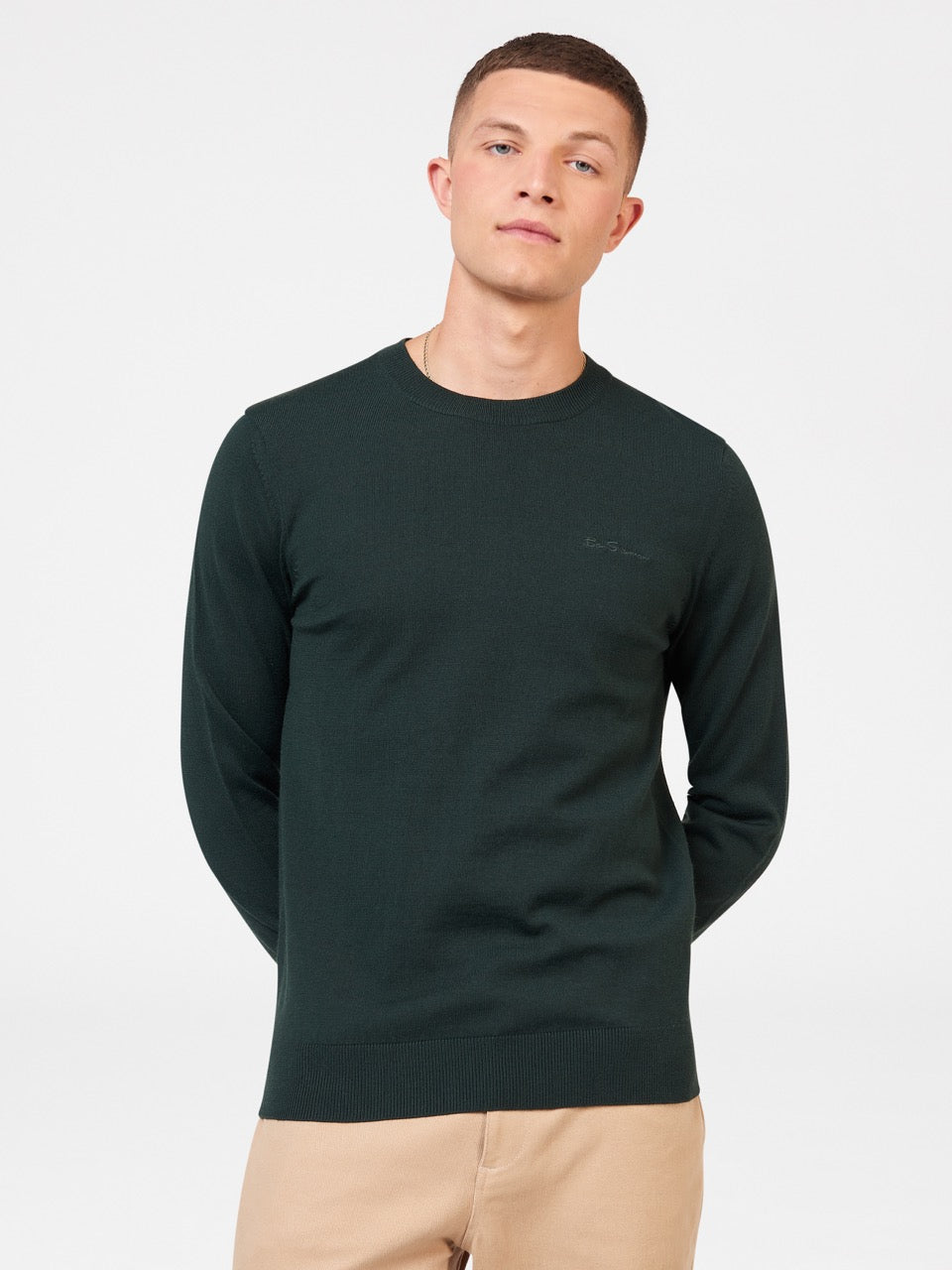 Ben Sherman Signature Merino Crewneck Knitwear Dark Green | 120894-ZDL