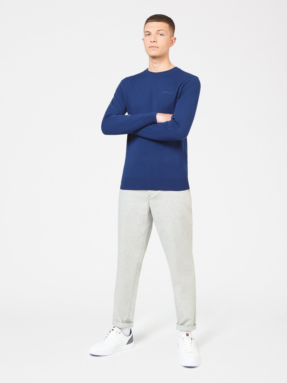 Ben Sherman Signature Merino Crewneck Knitwear Blue | 570928-PTI