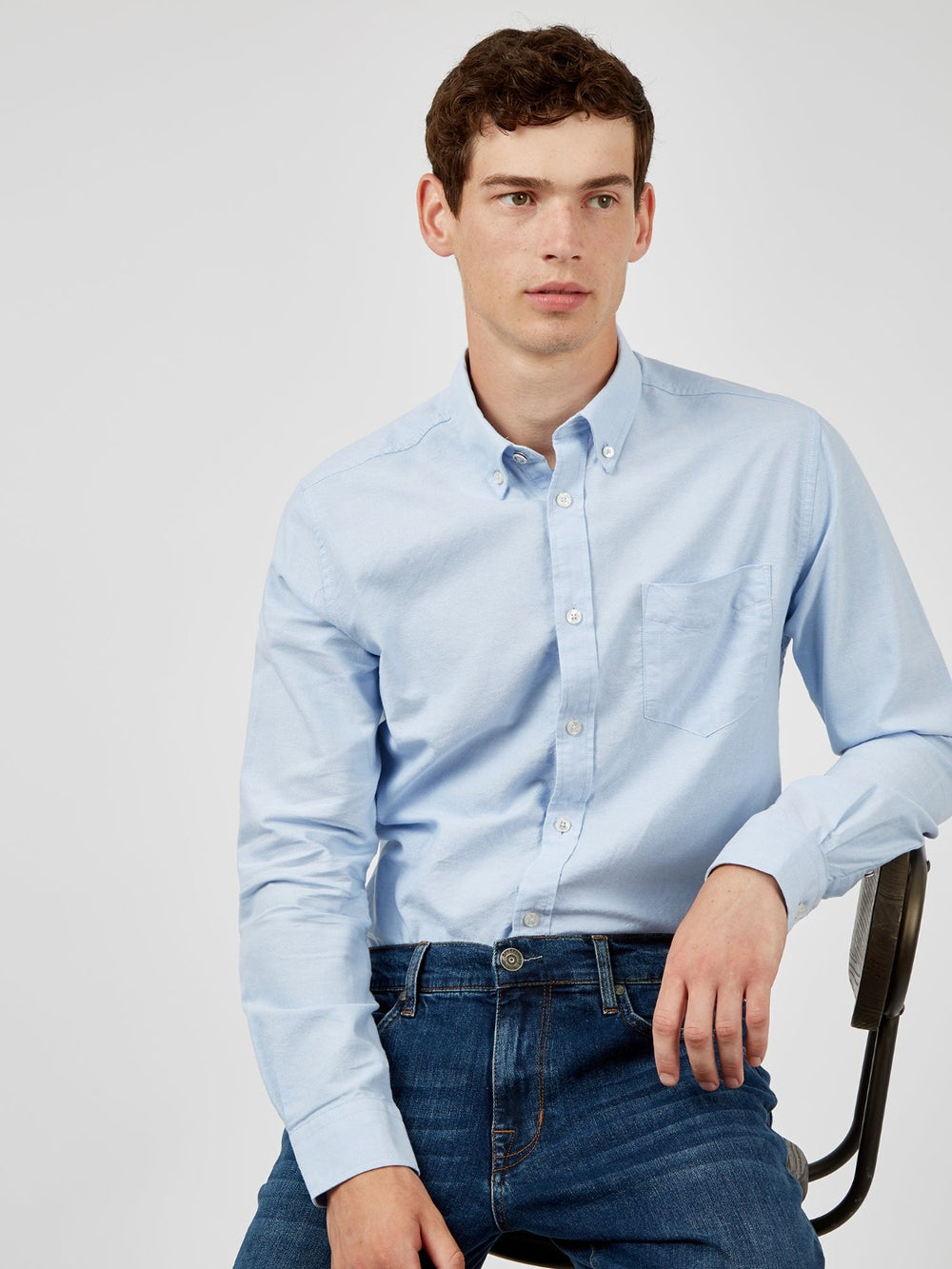 Ben Sherman Signature Organic Long-Sleeve Oxford Shirts Blue | 097512-NGP