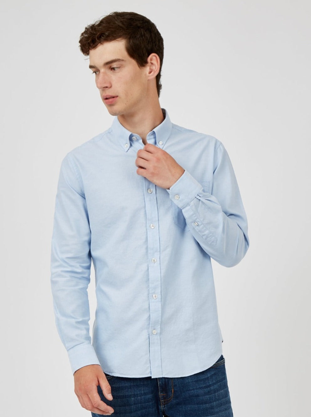 Ben Sherman Signature Organic Long-Sleeve Oxford Shirts Blue | 097512-NGP