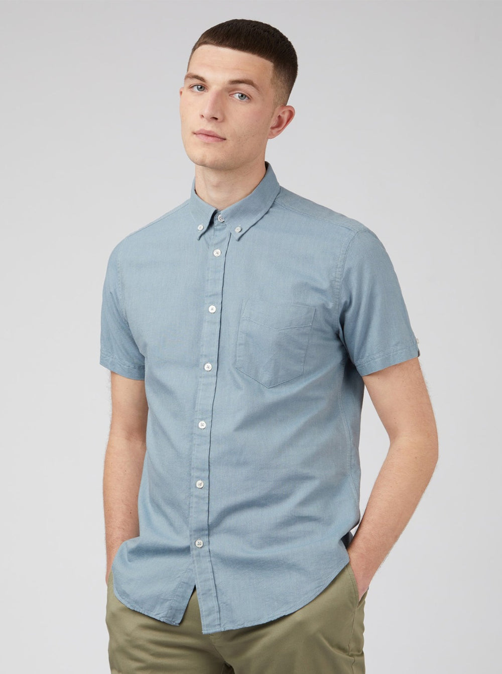 Ben Sherman Signature Organic Short-Sleeve Oxford Shadow Shirts Blue Grey | 274981-ZOY