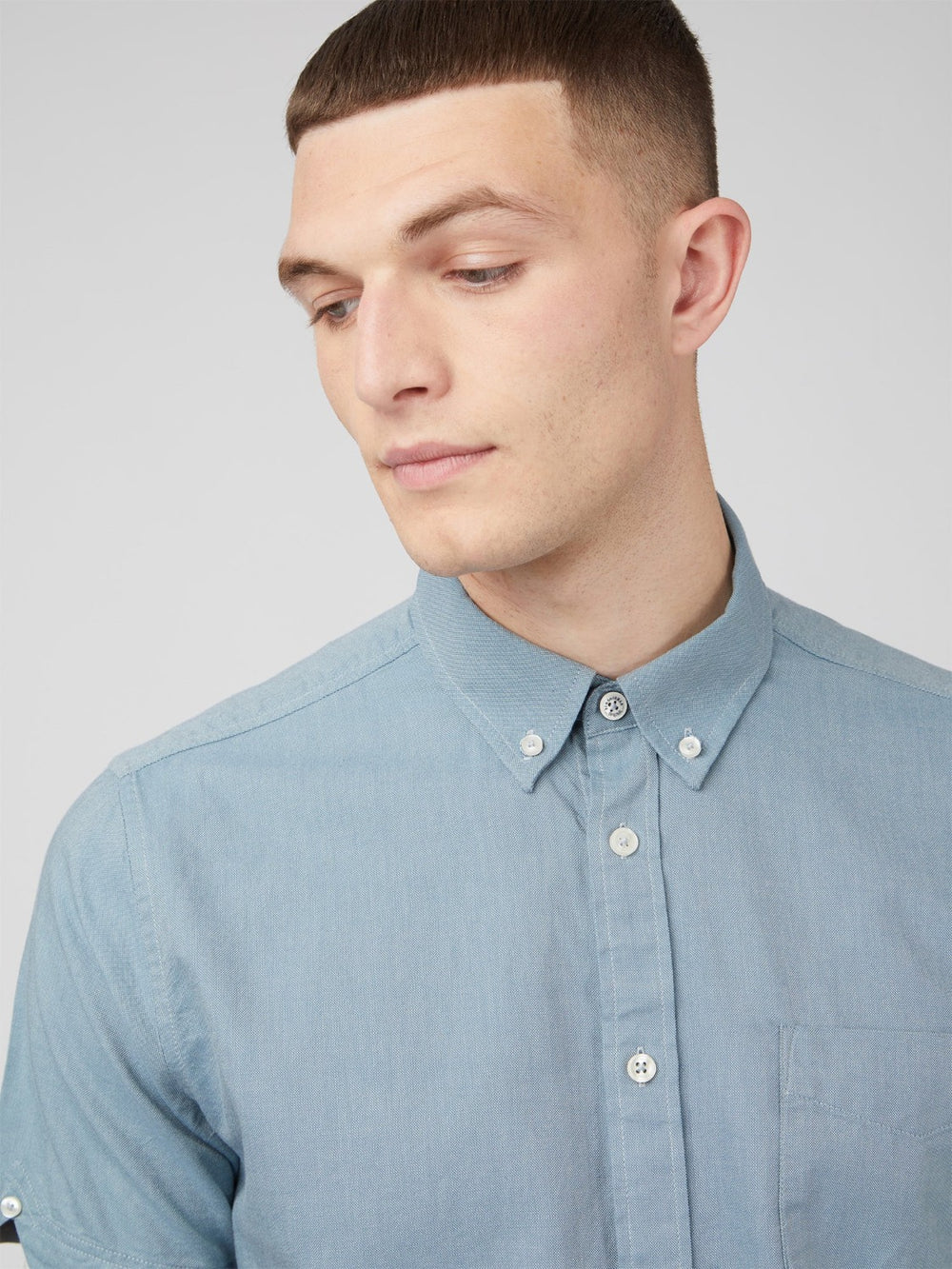 Ben Sherman Signature Organic Short-Sleeve Oxford Shadow Shirts Blue Grey | 274981-ZOY