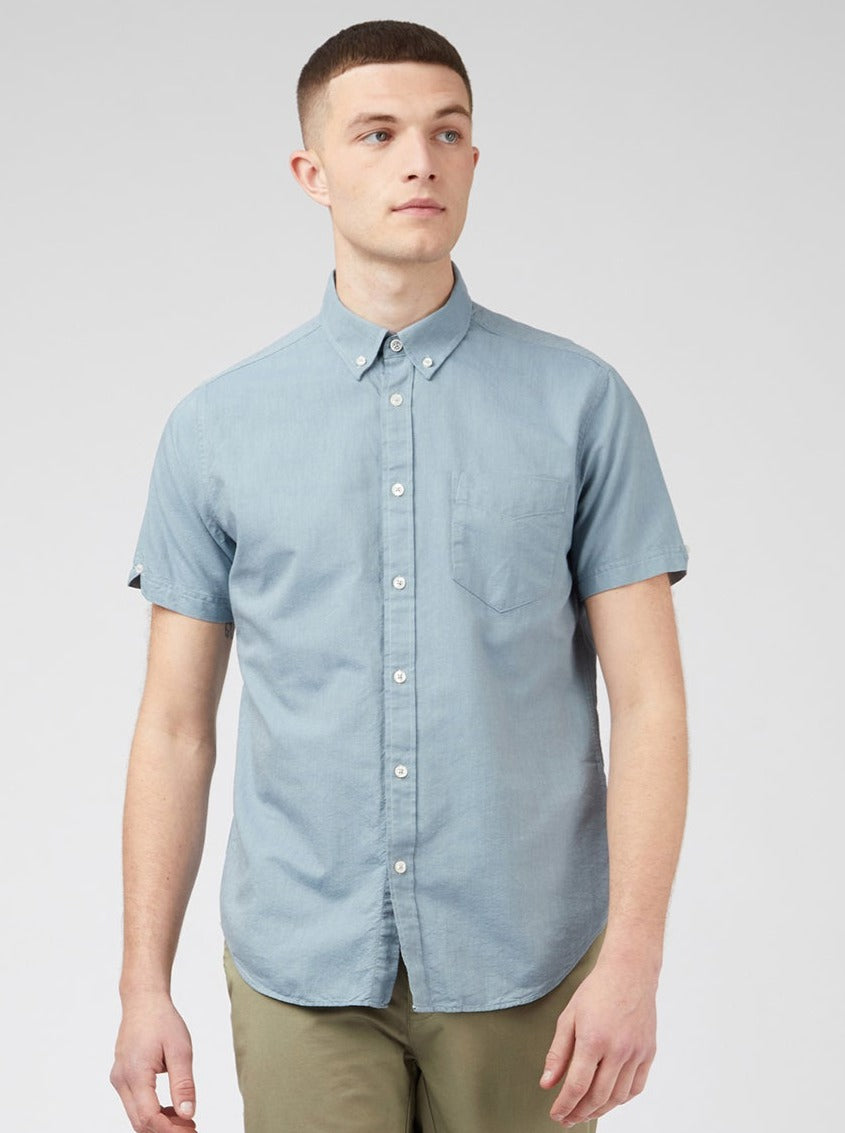 Ben Sherman Signature Organic Short-Sleeve Oxford Shadow Shirts Blue Grey | 274981-ZOY