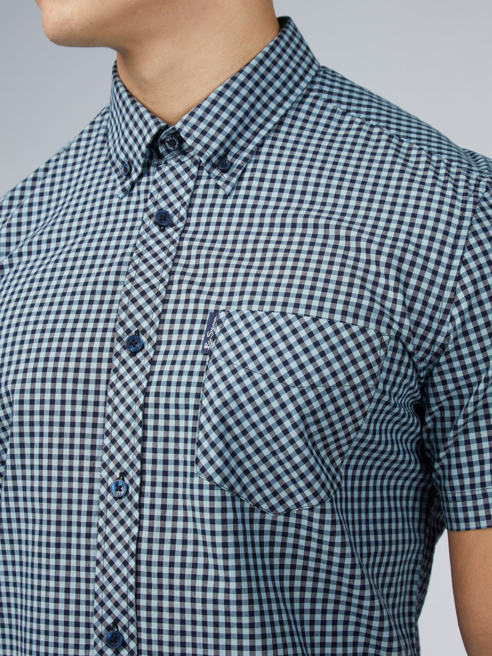 Ben Sherman Signature Short Sleeve Gingham Shirts Blue | 816325-CKZ