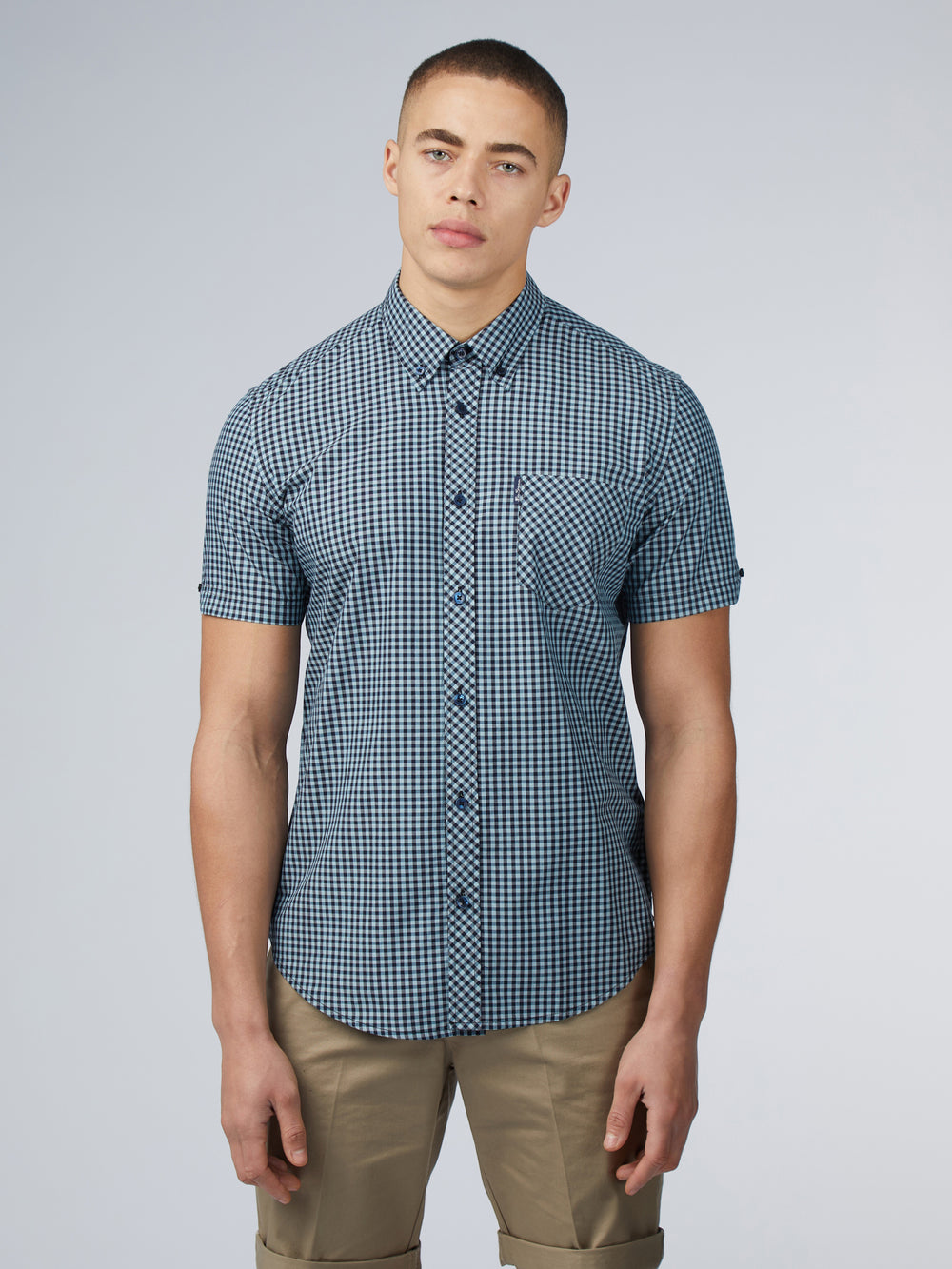 Ben Sherman Signature Short Sleeve Gingham Shirts Blue | 816325-CKZ