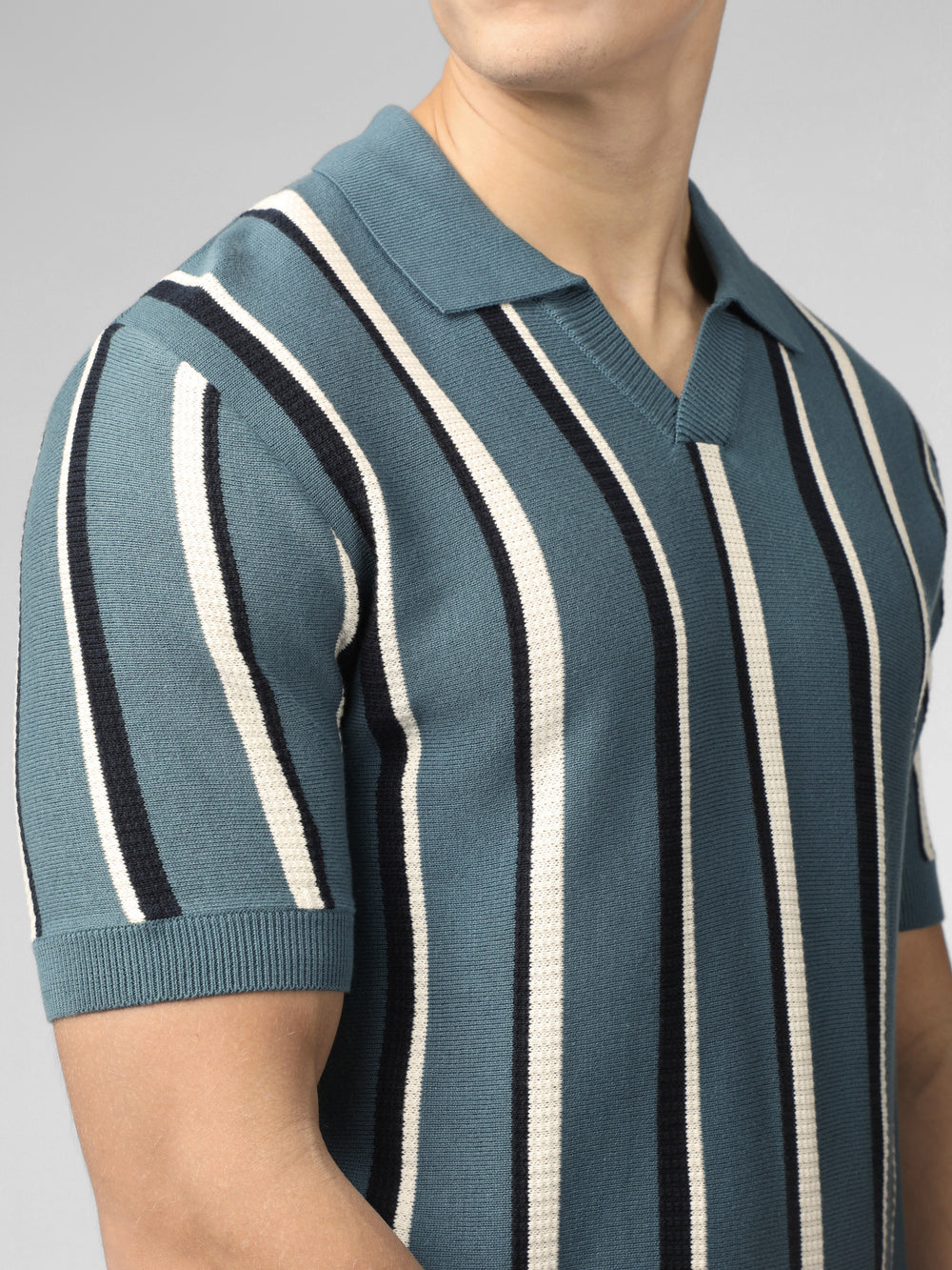 Ben Sherman Signature Vertical Stripe Open Neck Polo Knitwear Turquoise | 723084-GWC