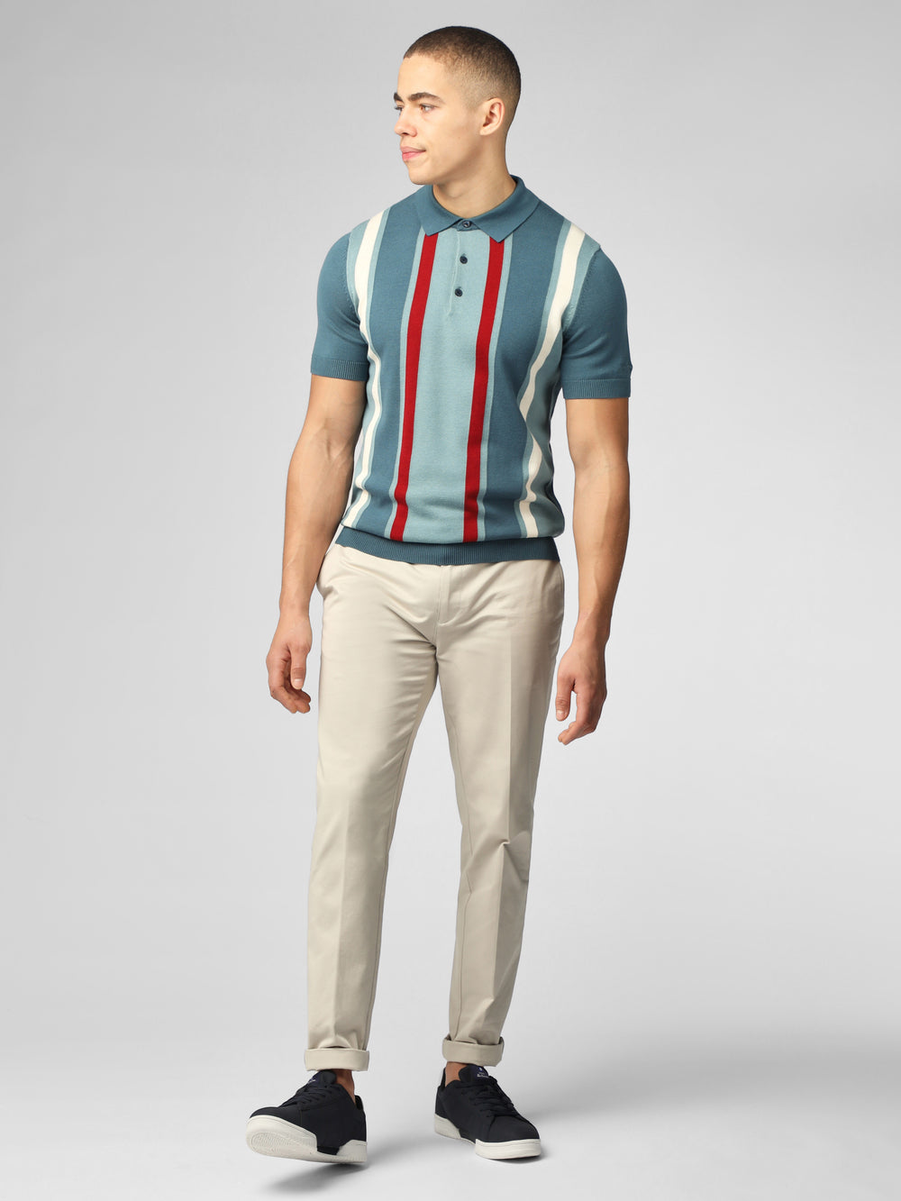 Ben Sherman Signature Vertical Stripe Polo Knitwear Turquoise | 584021-ZGK