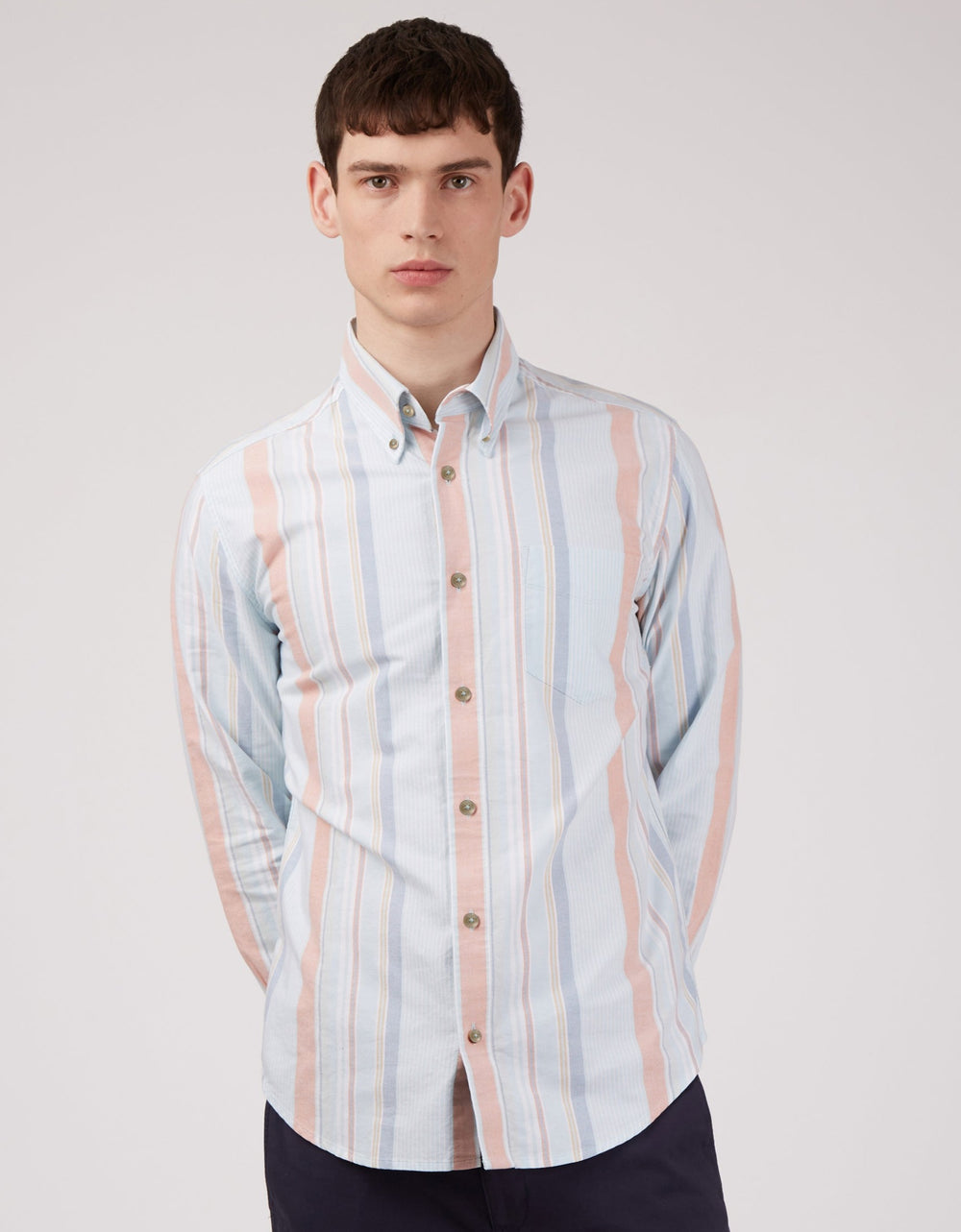 Ben Sherman The Oxford Ivy Stripe Long-Sleeve Shirts Blue | 031259-YQU